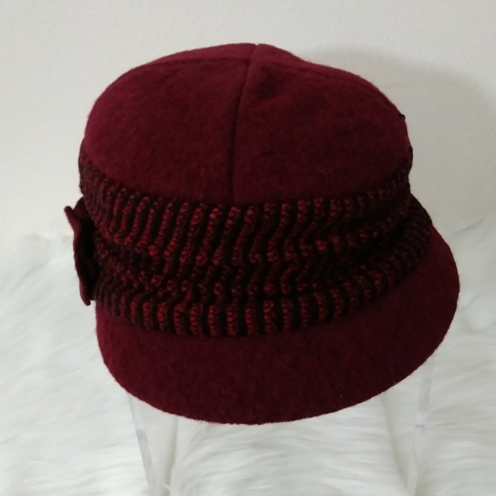 SOLD Giuliana Women's Newsboy w Flower Hat Burgundy 50% Wool Cap Italy - Picture 14 of 16